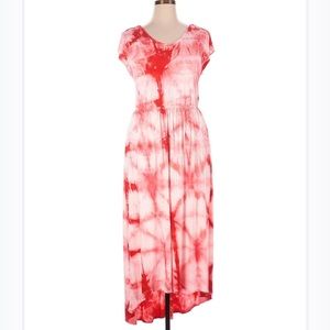 NWT Neiman Marcus Women Red and white Casual shirt sleeves maxi long Dress SZ XL